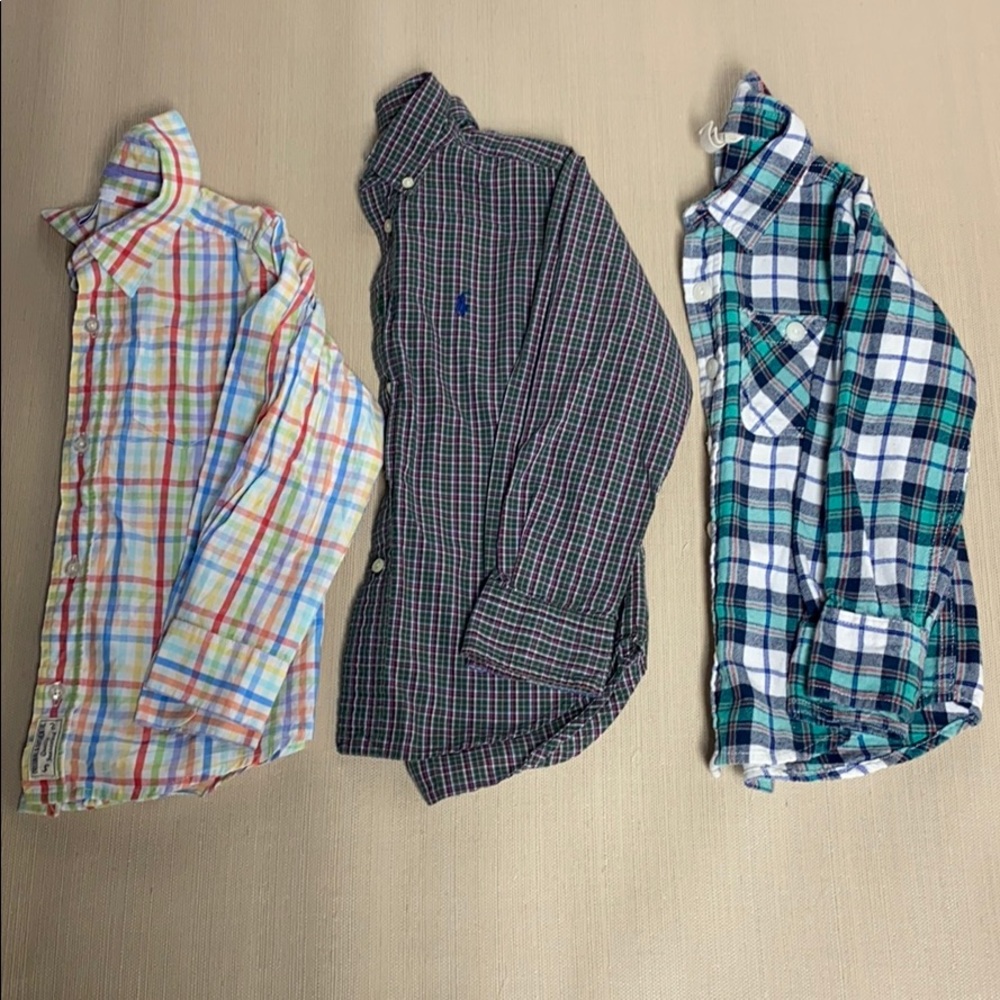 3 button down shirts 4/4T Polo, Lands End, Green D